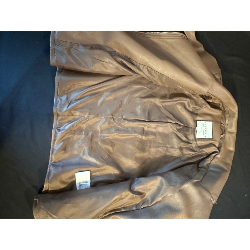 Bagatelle Collection Womens Taupe Faux‎ Leather Moto Biker Jacket Brown Large - Picture 9 of 10